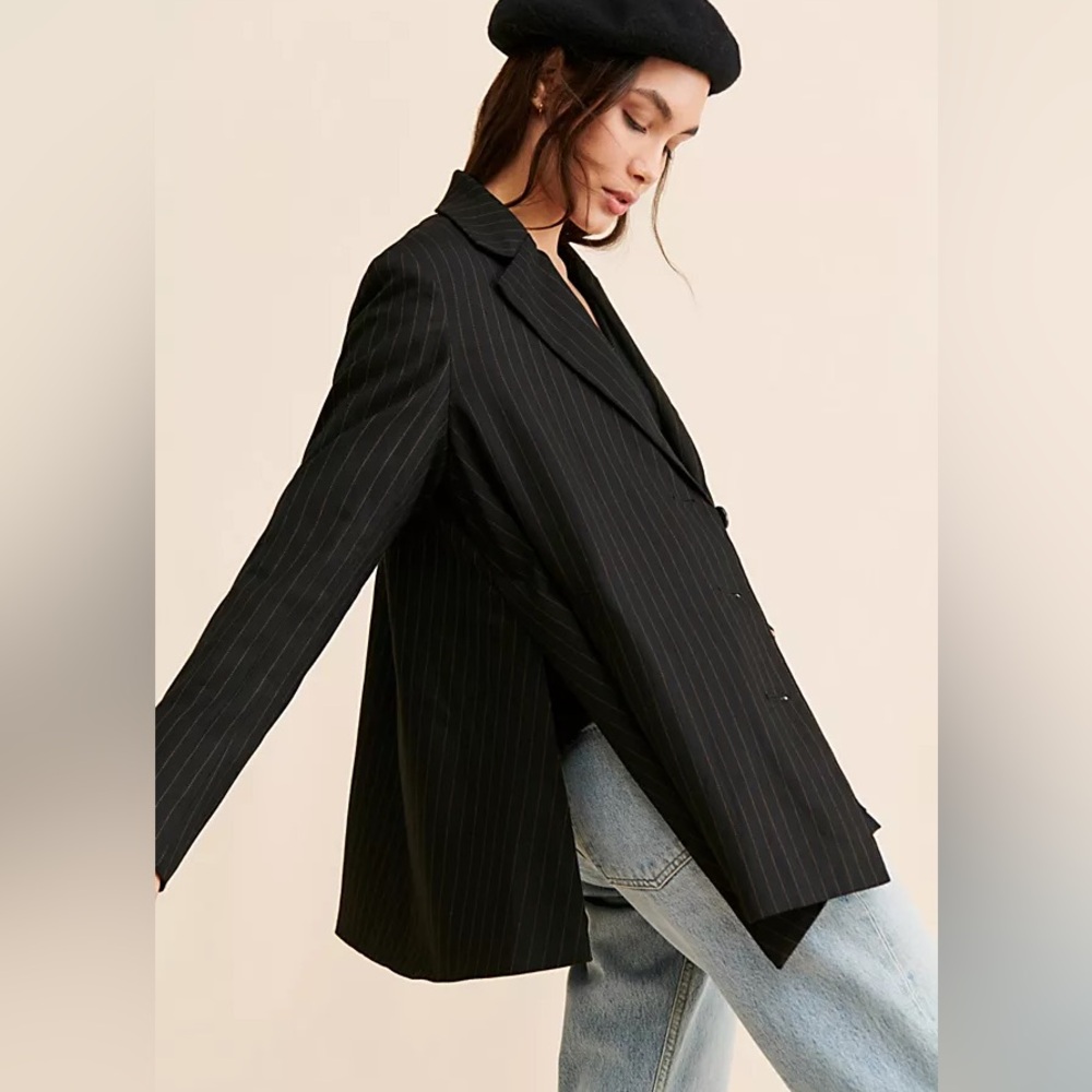 We The Free Trapeze Black Pinstripe oversized Blazer